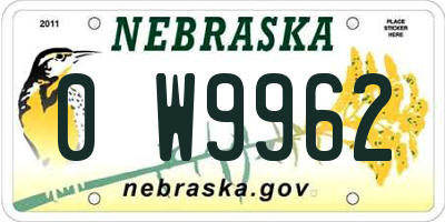 NE license plate 0W9962