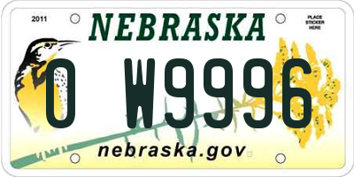 NE license plate 0W9996
