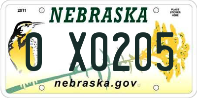 NE license plate 0X0205