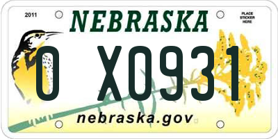 NE license plate 0X0931