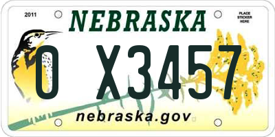 NE license plate 0X3457