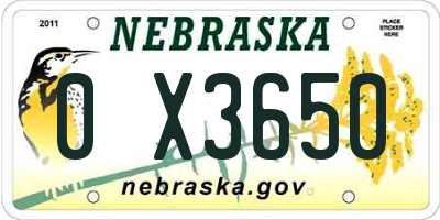 NE license plate 0X3650