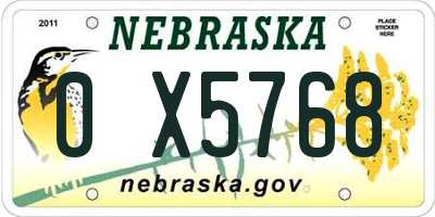 NE license plate 0X5768