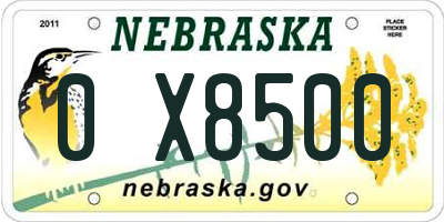NE license plate 0X8500
