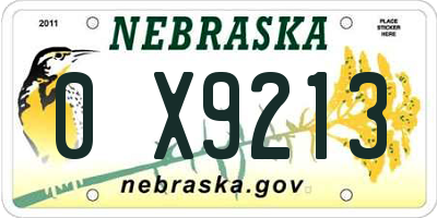 NE license plate 0X9213