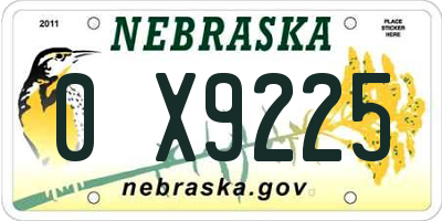 NE license plate 0X9225