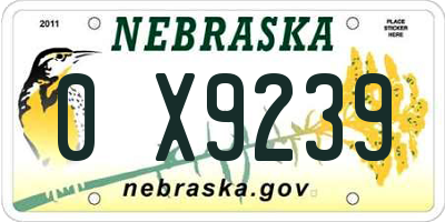 NE license plate 0X9239