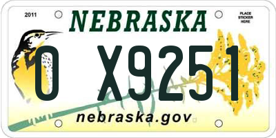 NE license plate 0X9251