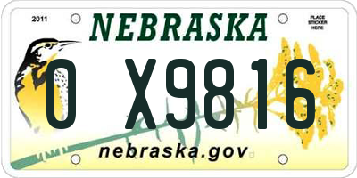 NE license plate 0X9816