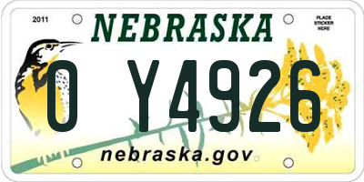 NE license plate 0Y4926