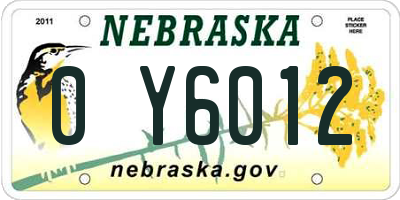 NE license plate 0Y6012