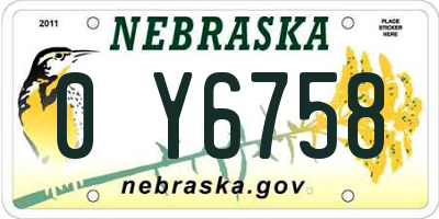 NE license plate 0Y6758