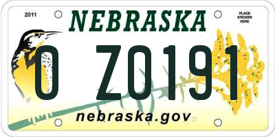 NE license plate 0Z0191
