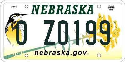 NE license plate 0Z0199