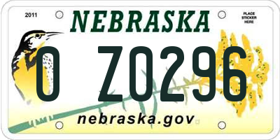 NE license plate 0Z0296