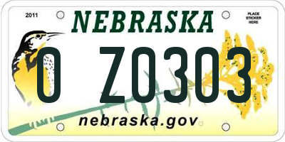 NE license plate 0Z0303