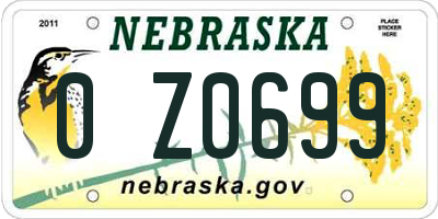 NE license plate 0Z0699