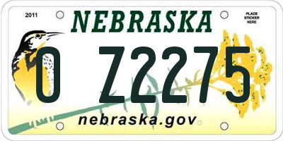 NE license plate 0Z2275