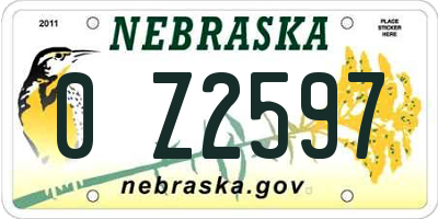 NE license plate 0Z2597