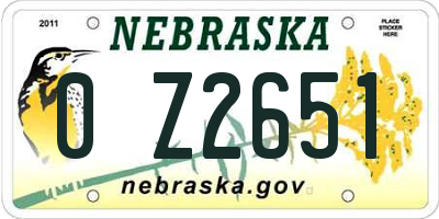 NE license plate 0Z2651