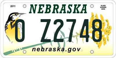 NE license plate 0Z2748