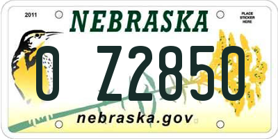 NE license plate 0Z2850