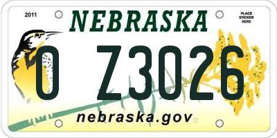 NE license plate 0Z3026