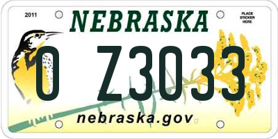 NE license plate 0Z3033