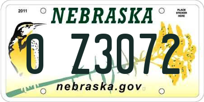 NE license plate 0Z3072