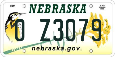 NE license plate 0Z3079