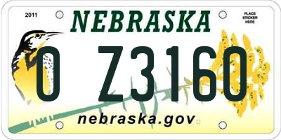 NE license plate 0Z3160