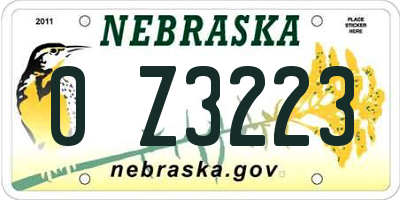 NE license plate 0Z3223