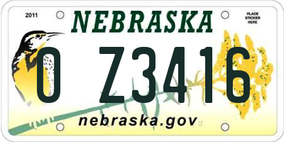 NE license plate 0Z3416