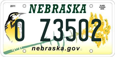 NE license plate 0Z3502