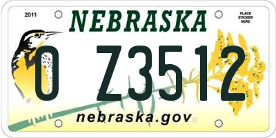 NE license plate 0Z3512