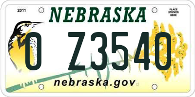 NE license plate 0Z3540