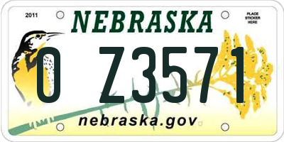 NE license plate 0Z3571
