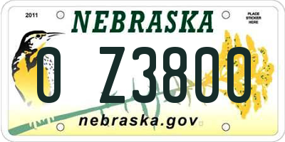 NE license plate 0Z3800