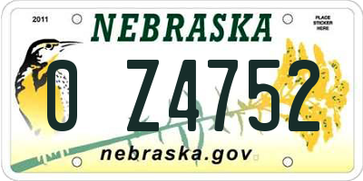NE license plate 0Z4752