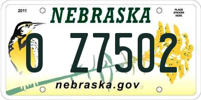 NE license plate 0Z7502
