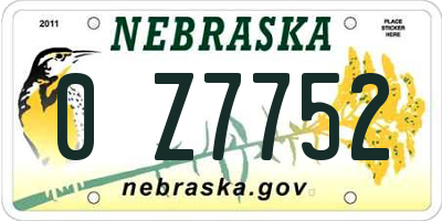 NE license plate 0Z7752