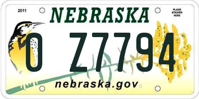 NE license plate 0Z7794