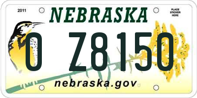 NE license plate 0Z8150