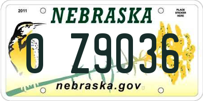 NE license plate 0Z9036