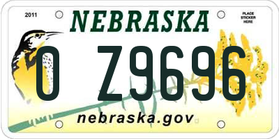 NE license plate 0Z9696