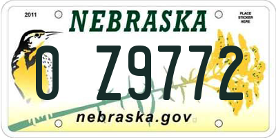 NE license plate 0Z9772
