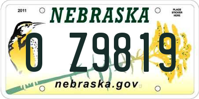 NE license plate 0Z9819