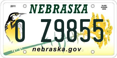 NE license plate 0Z9855