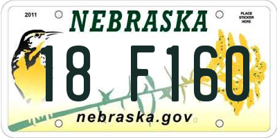 NE license plate 18F160