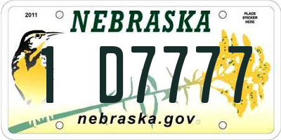 NE license plate 1D7777